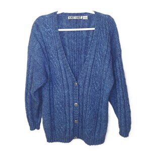 Knit Knit Mohair Blend Cable Knit V-Neck Cardigan L Blue Office Preppy Academia